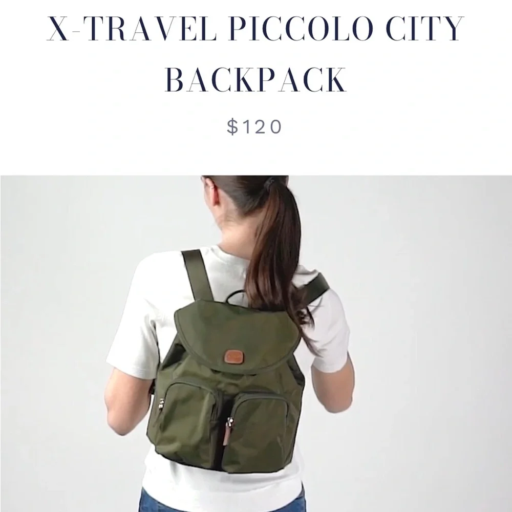 Bric's Black Nylon Backpack with Tan Leather Trim